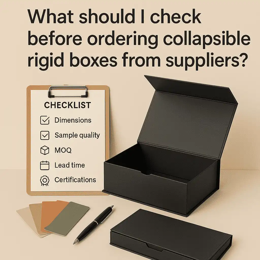 What should I check before ordering collapsible rigid boxes from suppliers?